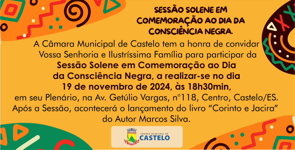 Convite Sessão Solene em Comemoração ao Dia da Consciência Negra